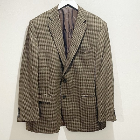 LAUREN RALPH LAUREN Men’s Brown Houndstooth 100% Wool Two Button Sport Coat 44R - Picture 1 of 10